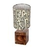 Modern Zen Wooden Lampshade Nightstand Lamp with Antique Base, Cube Design, Savanna Shade