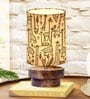 Modern Zen Wooden Lampshade Nightstand Lamp with Antique Base, Concentric Design, Savanna Shade