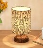 Modern Zen Wooden Lampshade Nightstand Lamp with Antique Base, Pebble Design, Savanna Shade