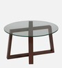 Modish Glass Top Coffee Table in Natural Teak Wood Finish