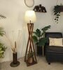 Monica Wooden Floor Lamp with Jute Shade & Brown Base 