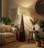 Monolith Wooden Floor Lamp with Brown Base and Jute Fabric Lampshade
