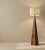 Monolith Wooden Floor Lamp with Brown Base and Jute Fabric Lampshade