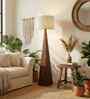 Monolith Wooden Floor Lamp with Brown Base and Jute Fabric Lampshade