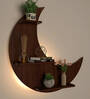 Moon Backlit Design Walnut Wood Wall Shelf
