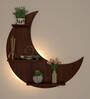 Moon Backlit Design Walnut Wood Wall Shelf