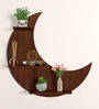 Moon Backlit Design Walnut Wood Wall Shelf