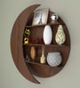 Moon Shape Designer Wooden Wall Shelf / Book Shelf, Walnut Finish