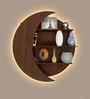 Moon Shape Designer Wooden Wall Shelf / Book Shelf, Walnut Finish