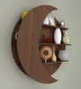 Moon Shape Designer Wooden Wall Shelf / Book Shelf, Walnut Finish
