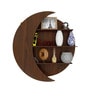 Moon Shape Designer Wooden Wall Shelf / Book Shelf, Walnut Finish