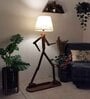 MoonWalker Wooden Floor Lamp with Jute Shade & Brown Base