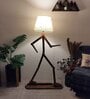 MoonWalker Wooden Floor Lamp with Jute Shade & Brown Base