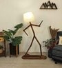 MoonWalker Wooden Floor Lamp with Jute Shade & Brown Base