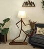 MoonWalker Wooden Floor Lamp with Jute Shade & Brown Base