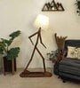 MoonWalker Wooden Floor Lamp with Jute Shade & Brown Base