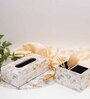 Mother of Pearl Serving Tray, Tissue Holder & Spoon Holder Set for Kitchen & Dining