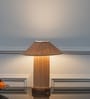 Moulins Small Beige Color Fabric Table Lamp With Brown Wood