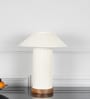 Moulins Small White Color Fabric Table Lamp With Brown Wood