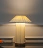 Moulins Small White Color Fabric Table Lamp With Brown Wood