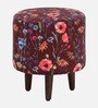 Mozart Velvet Fabric Seating Stool In Floral Print on Red Colour