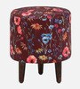 Mozart Velvet Fabric Seating Stool In Floral Print on Red Colour