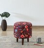 Mozart Velvet Fabric Seating Stool In Floral Print on Red Colour