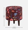 Mozart Velvet Fabric Seating Stool In Floral Print on Red Colour