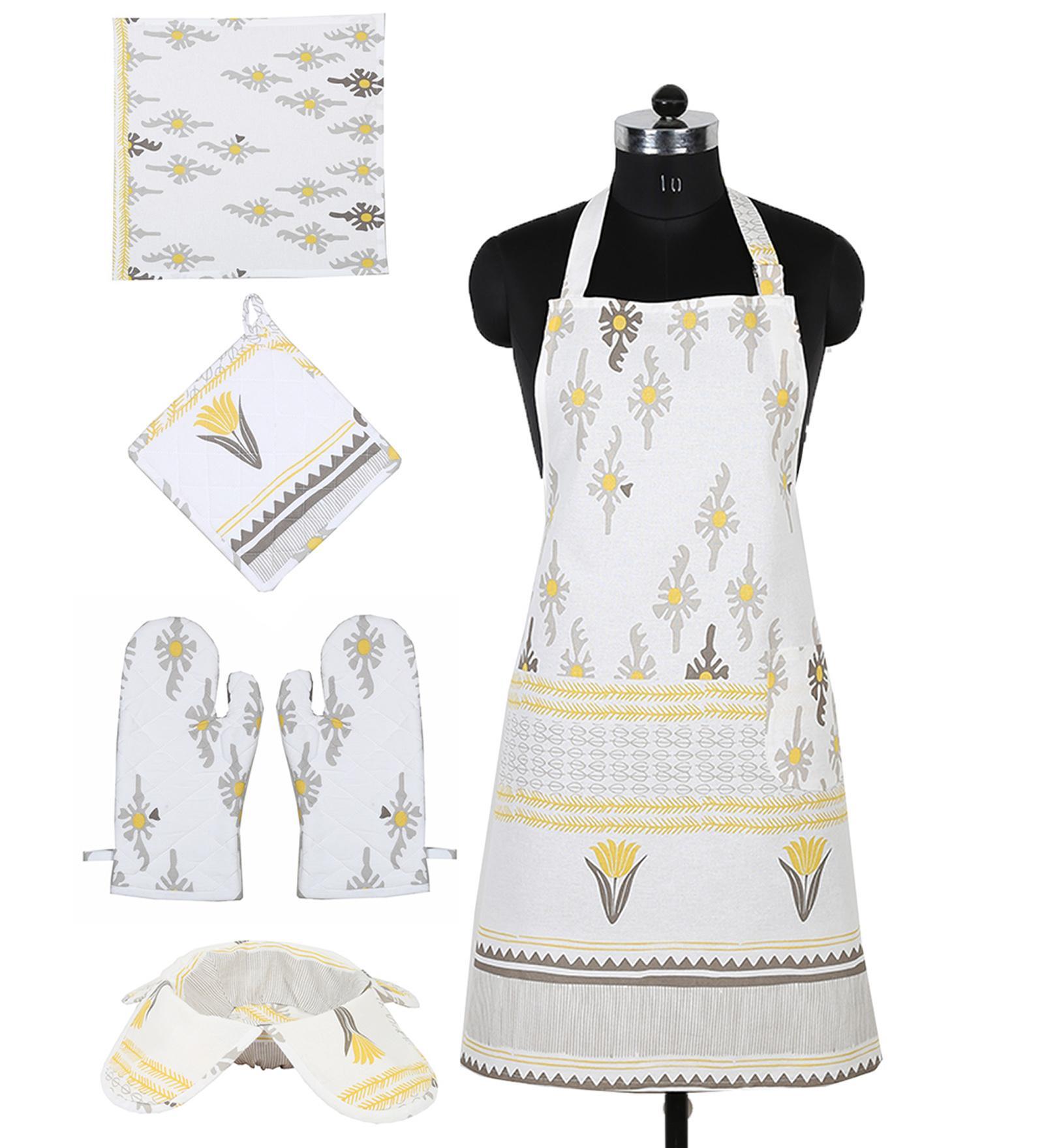 Mrinaal Yellow Cotton (Set of 4) Kitchen Set
