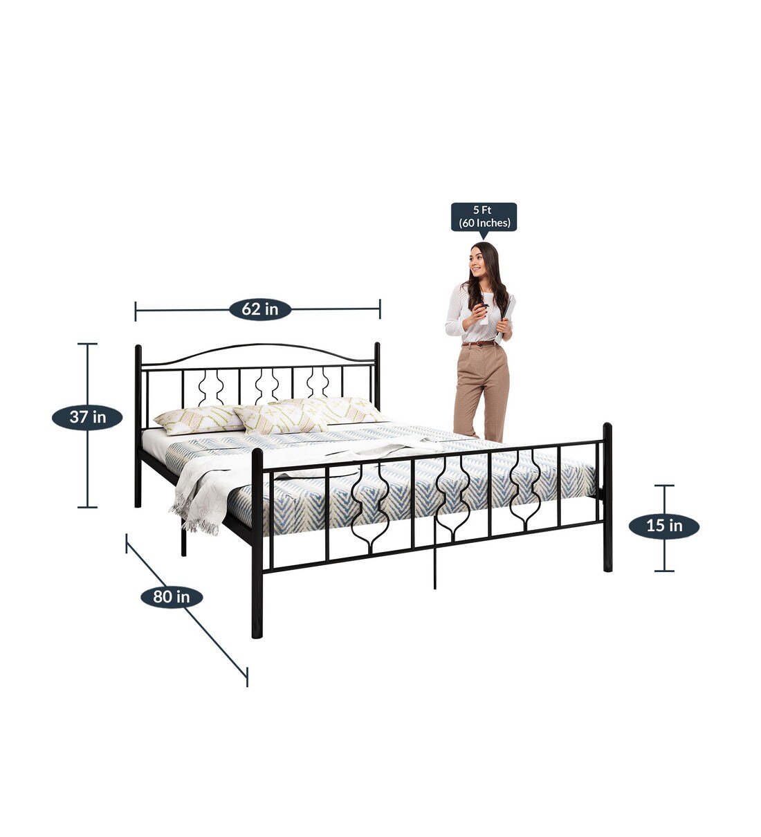 Buy Muckle Queen Size Metallic Bed in Black Colour by Woodhub Online