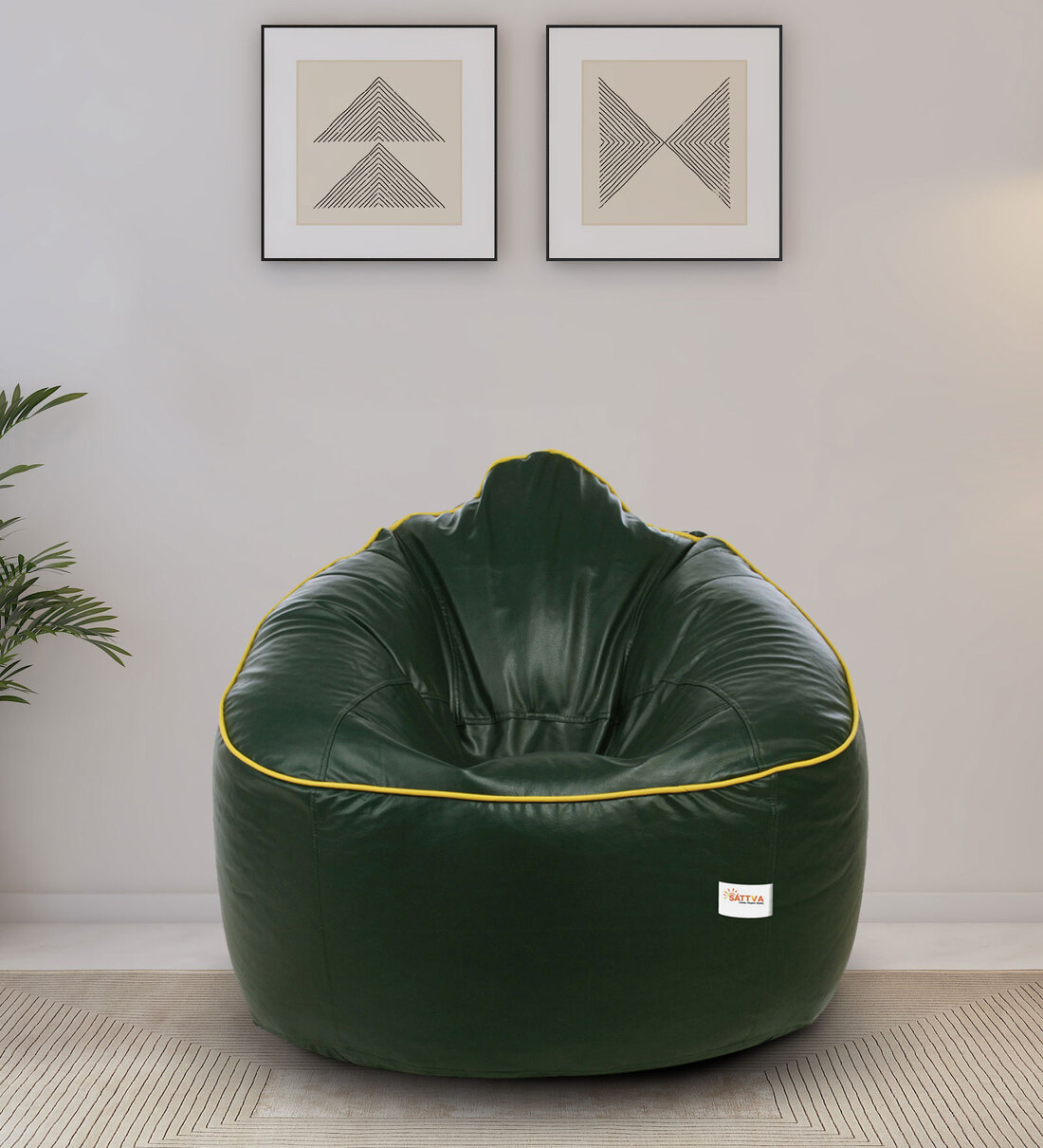 Buy Combo Classic XXXL Leatherette Bean Bag with Beans in cream piping &  Brown Colour with Pouffe at 45% OFF by Sattva | Pepperfry