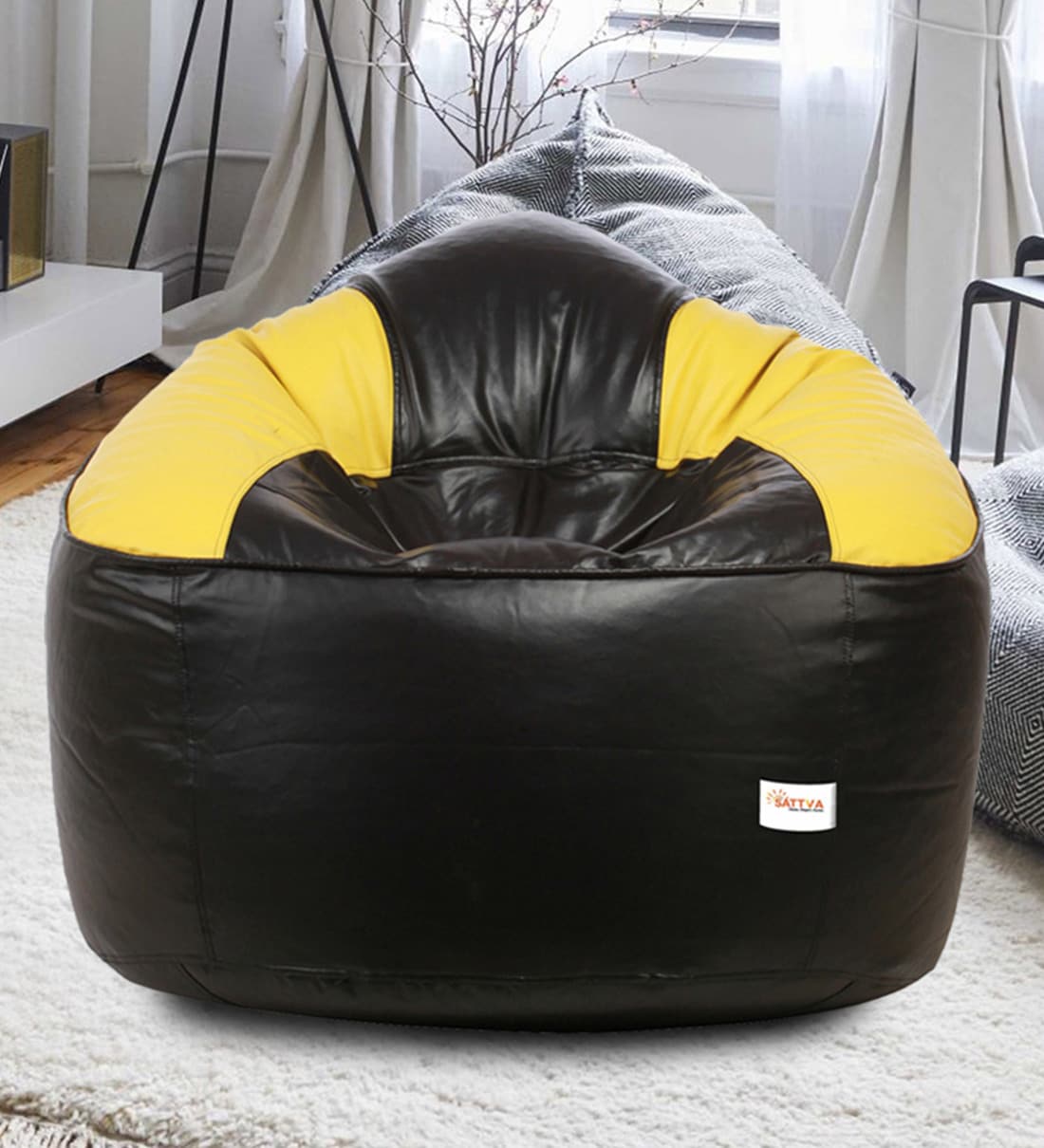 Buy Mudda XXXL Bean Bag with Beans in Black & Yellow Colour at 3 OFF