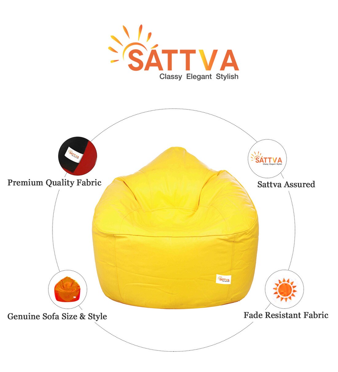 Buy Mudda XXXL Bean Bag with Beans in Yellow Colour by Sattva Online