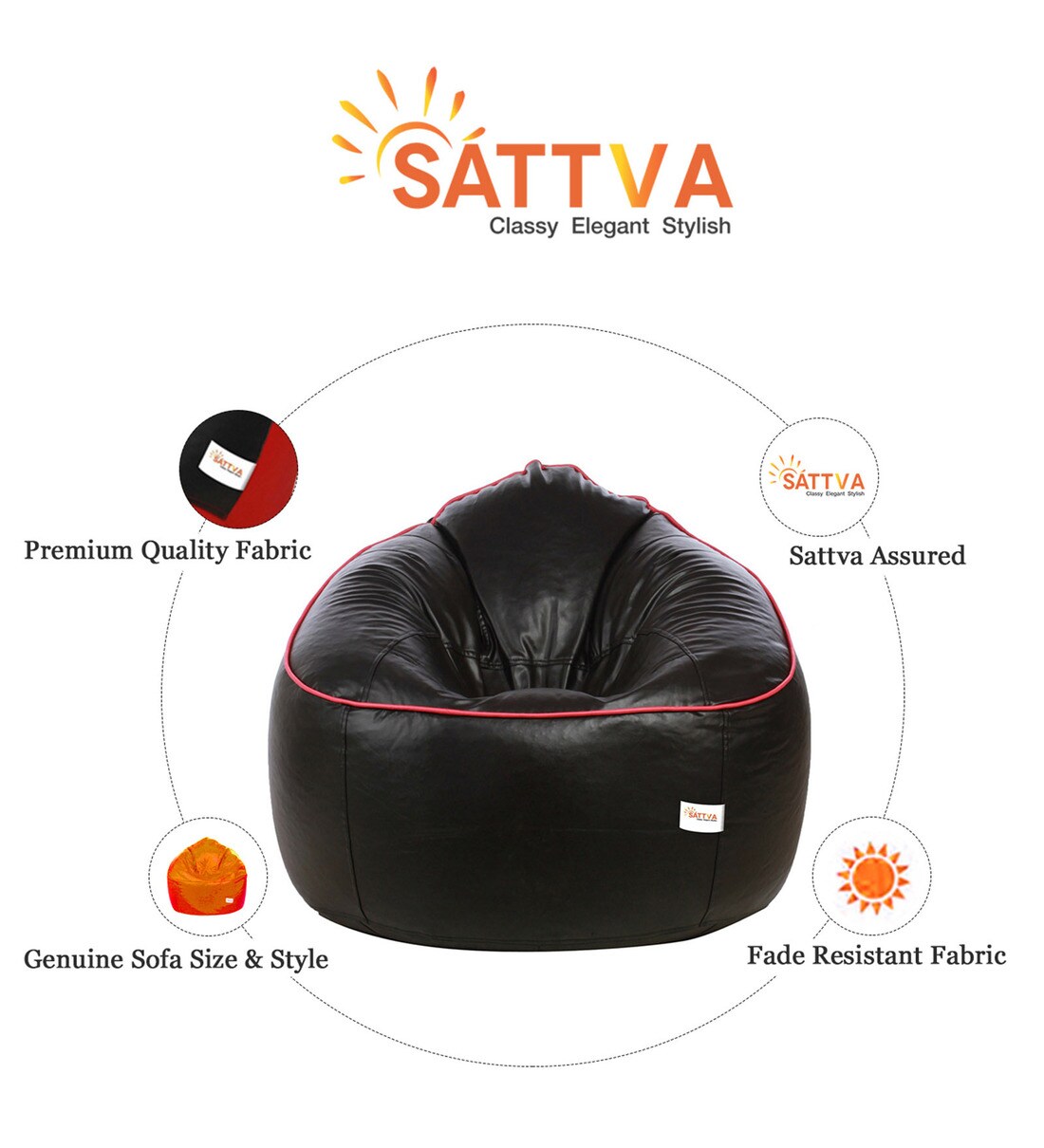 Buy Muddha XXXL Leatherette Bean Bag with Beans in Black & Red Colour