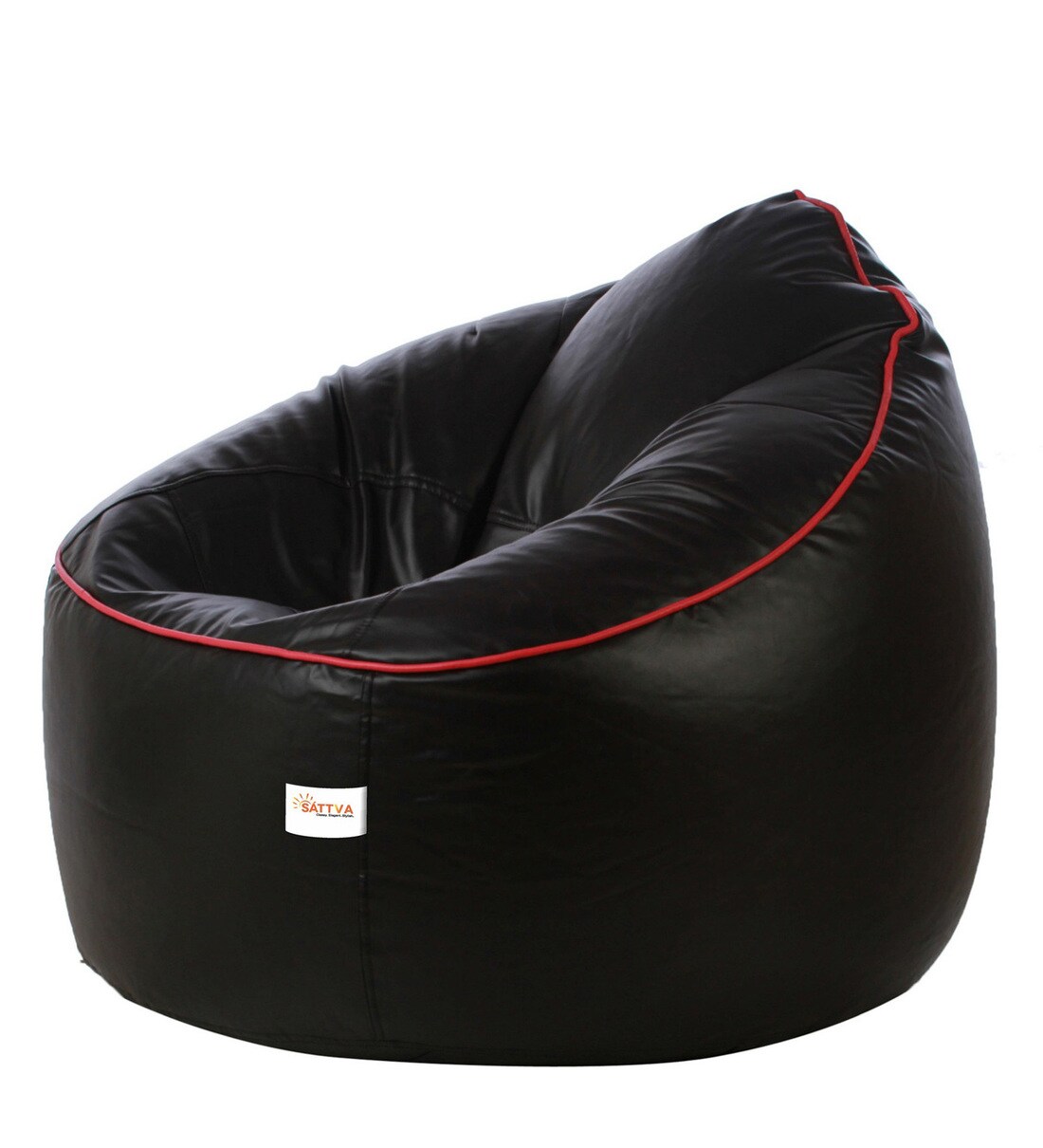 Buy Muddha XXXL Leatherette Bean Bag with Beans in Black & Red Colour