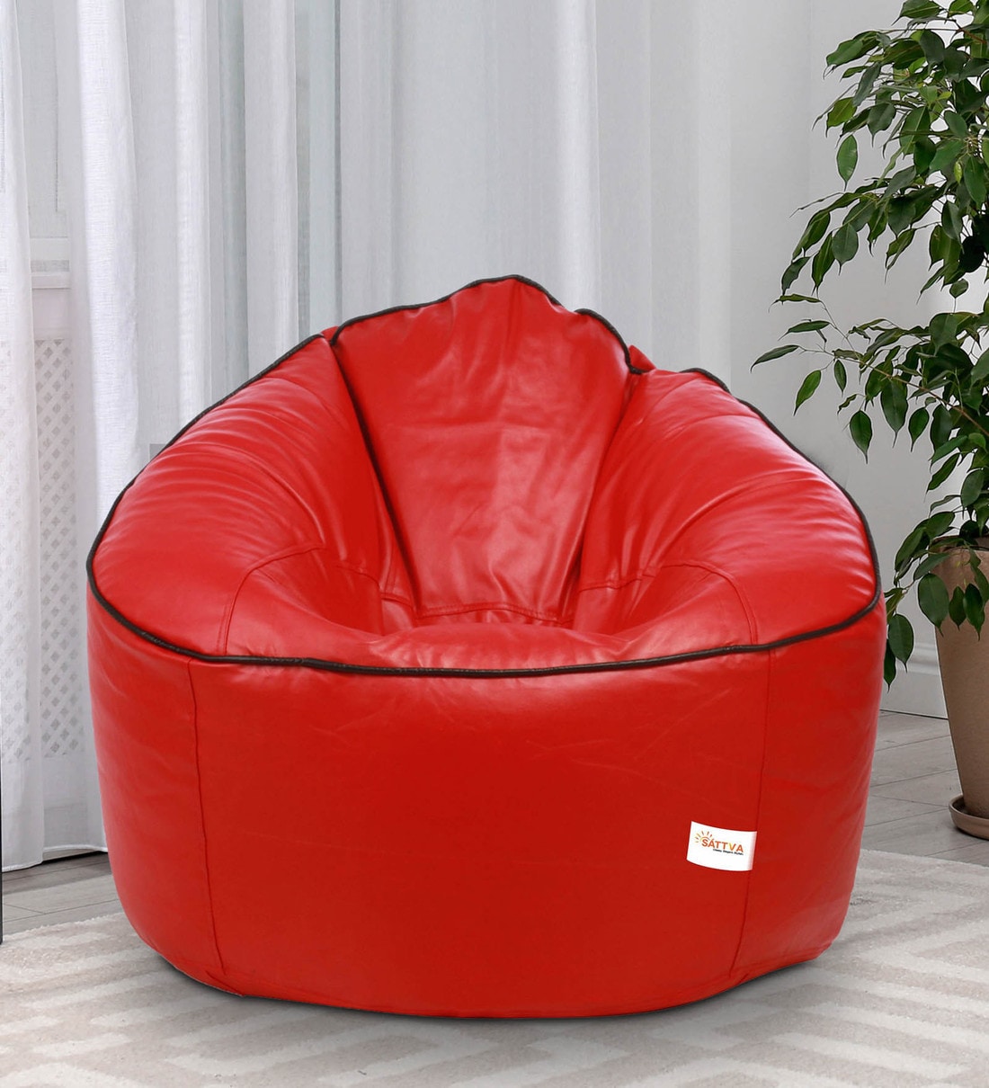 Buy Muddha XXXL Bean Bag with Beans in Red Colour with Black Piping by