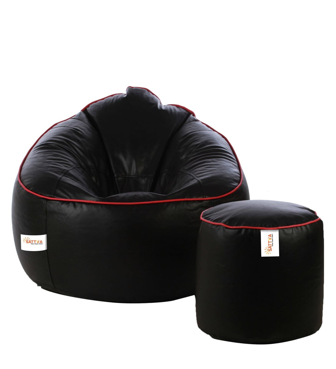 Buy Combo XXXL Leatherette Bean Bag with Beans in Black Colour by