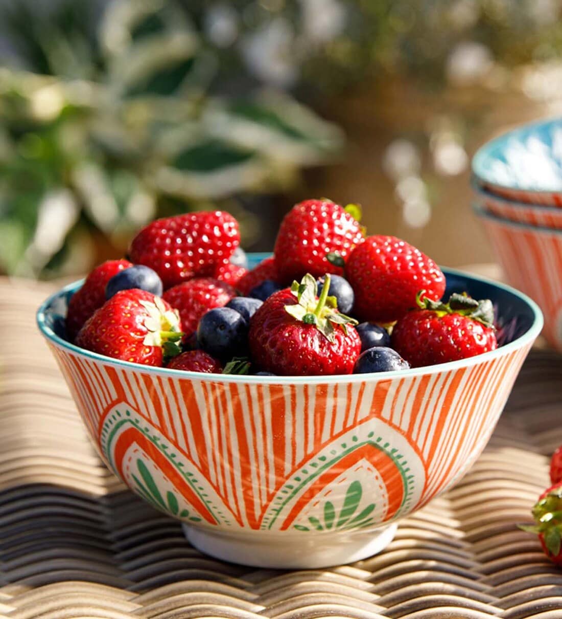 Buy Colourful Folk 300ml White & Orange Stoneware Dinner Bowl Online Dinner Bowls Dinner