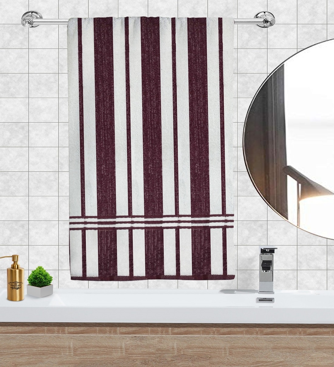 Athom - (2Pcs) 100 % Cotton Striped 220 GSM Bath Towels