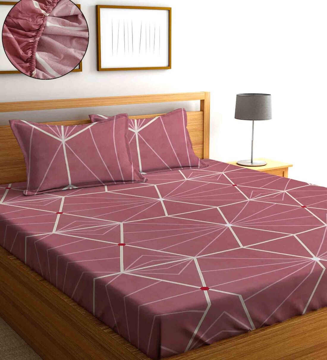 Buy Purple Abstract 280 TC Cotton Blend Double Queen Size Fitted