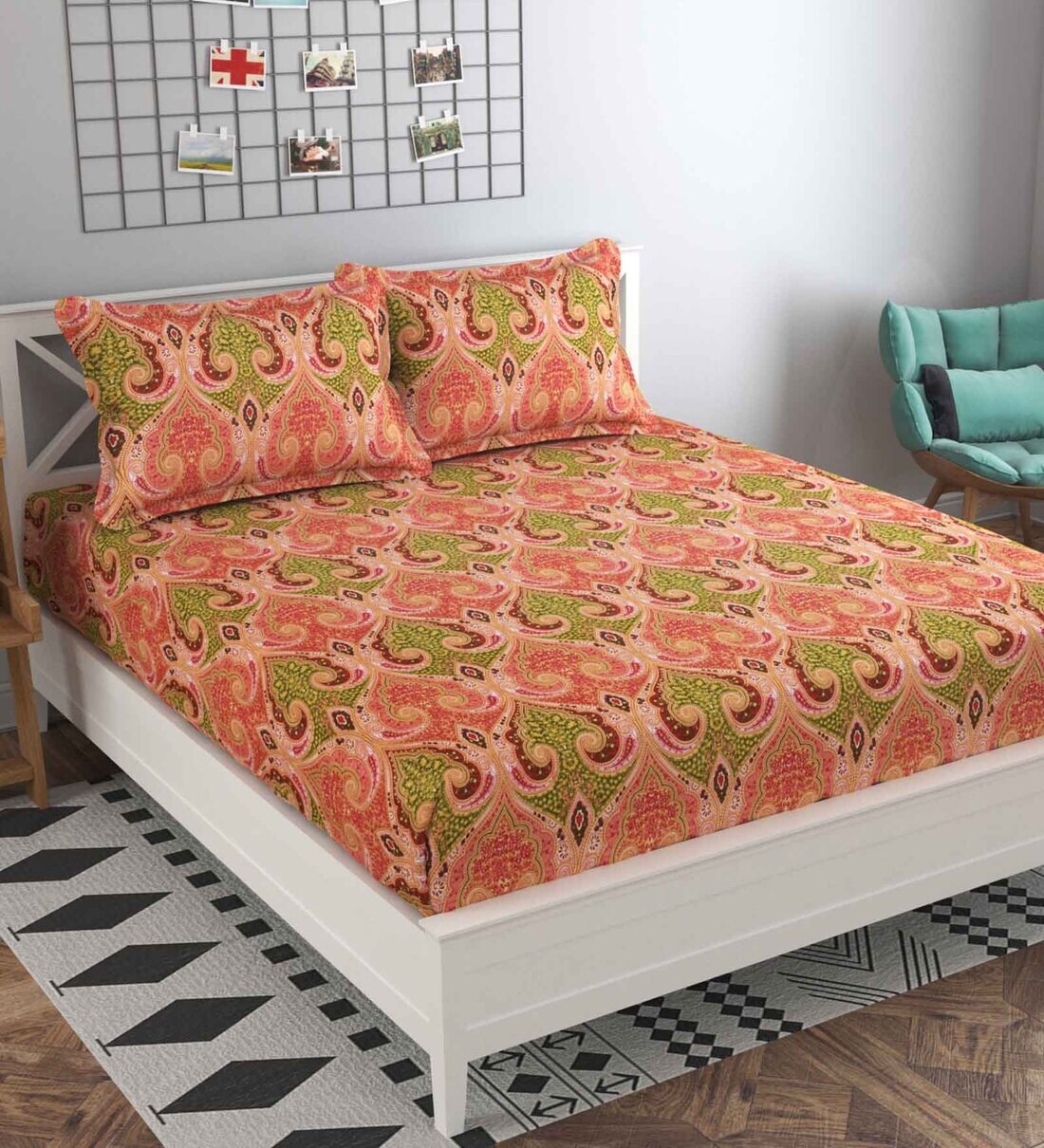 Buy Multicolor Traditional 160 TC Cotton Blend Queen Sized Bed Sheets