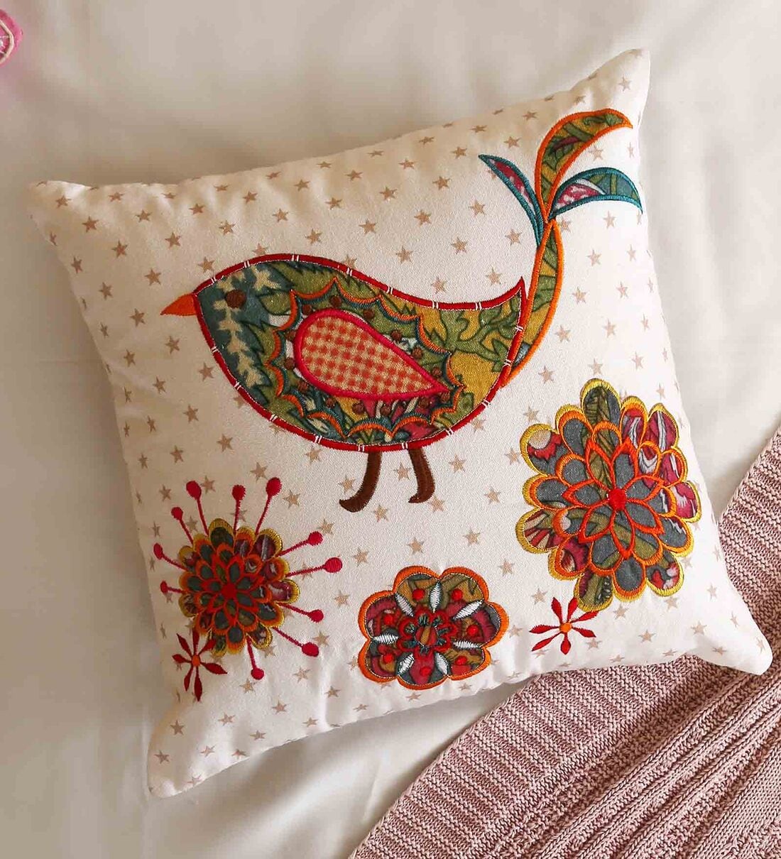 Buy Multicolor Applique work and Embroidered Bird and Flower design Cushion  Cover 16x16 inches by Amoliconcepts Online - Nature - Cushion Covers -  Furnishings - Pepperfry Product