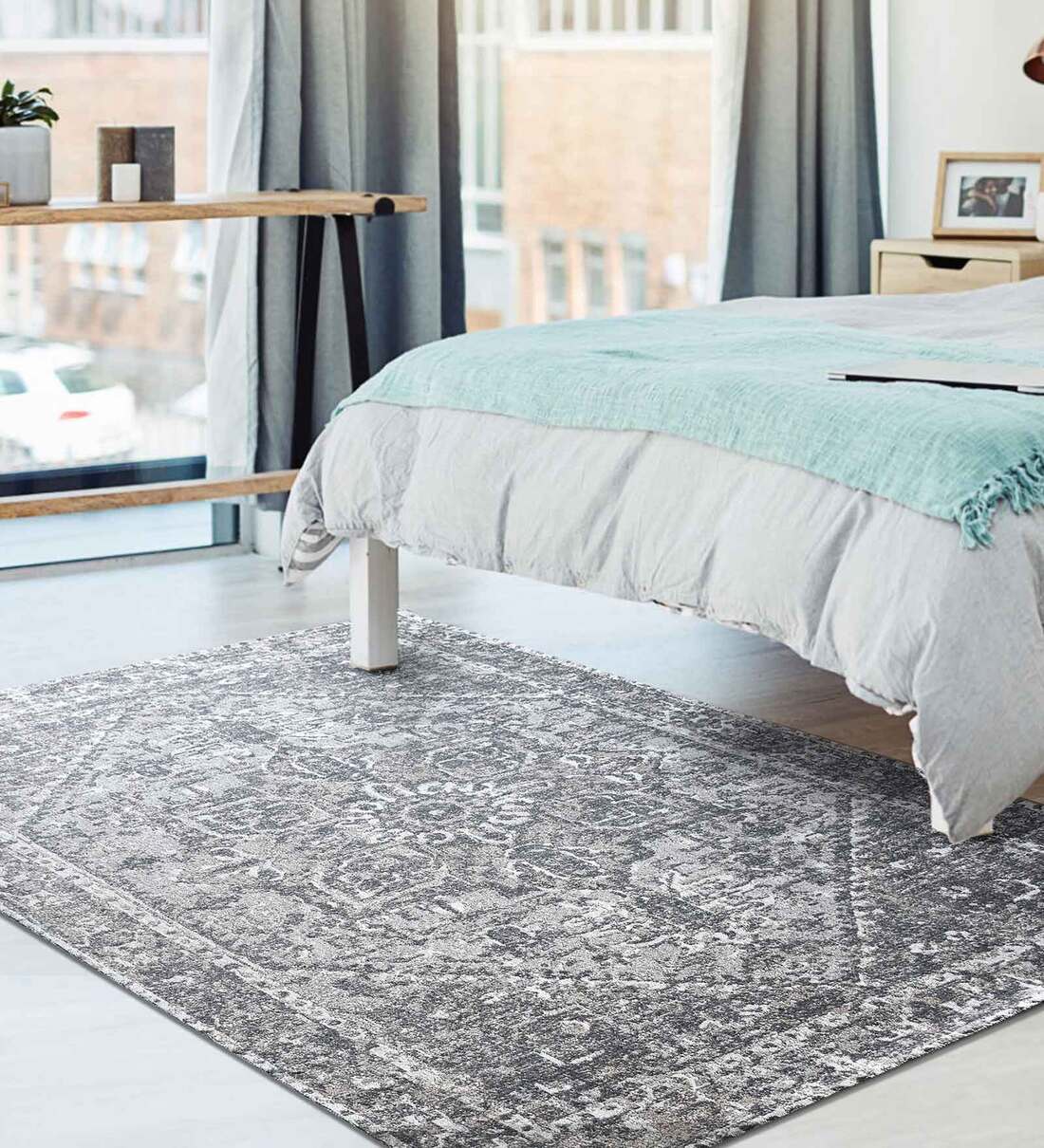 Buy Grey Blended Wool Vintage 4 x 6 Feet Hand Woven Carpet by The Rug