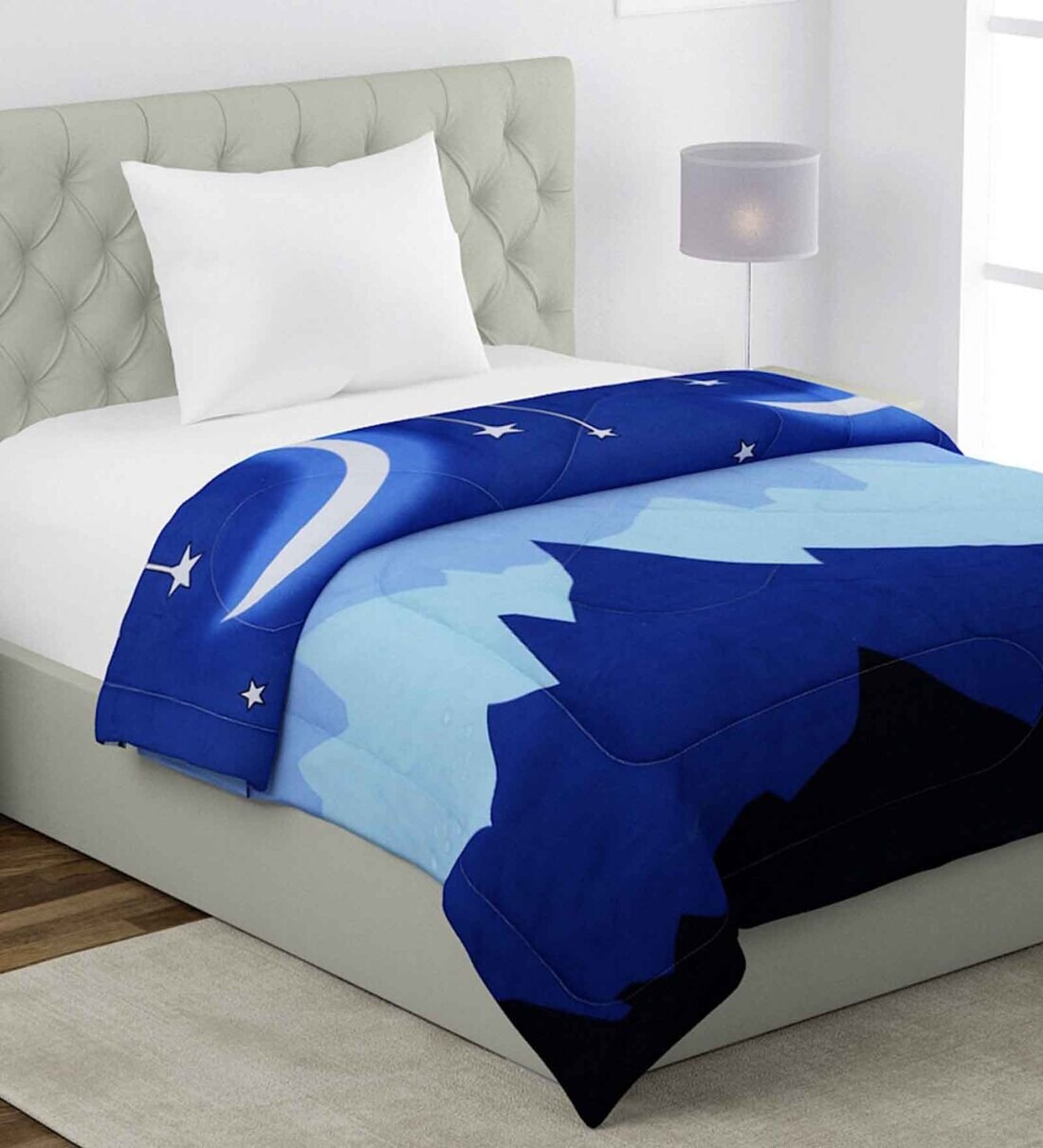 Buy Blue Abstract Cotton 210 Reversible Single Bed Comforter at 66 OFF