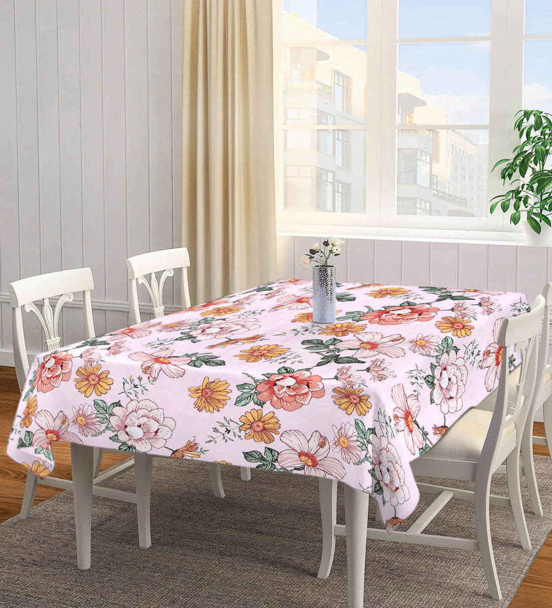 Buy Multicolor Cotton Blend Floral 90x60 Inches Table Cloth by Arrabi