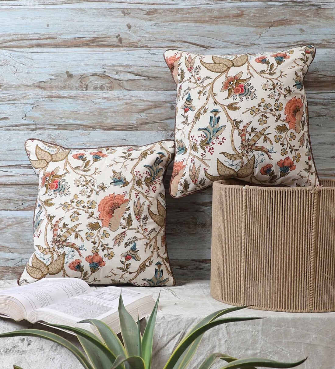 Multicolor Cotton Floral 16x16 inches Cushion Covers (Pack of 2)
