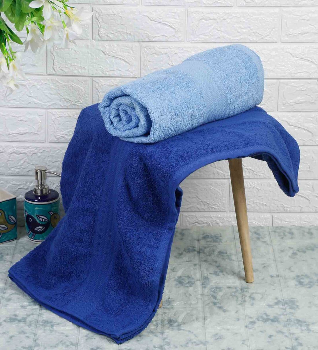 Buy Multicolor Solid 450 GSM Cotton Bath Towels (Set of 2) by Naksh at