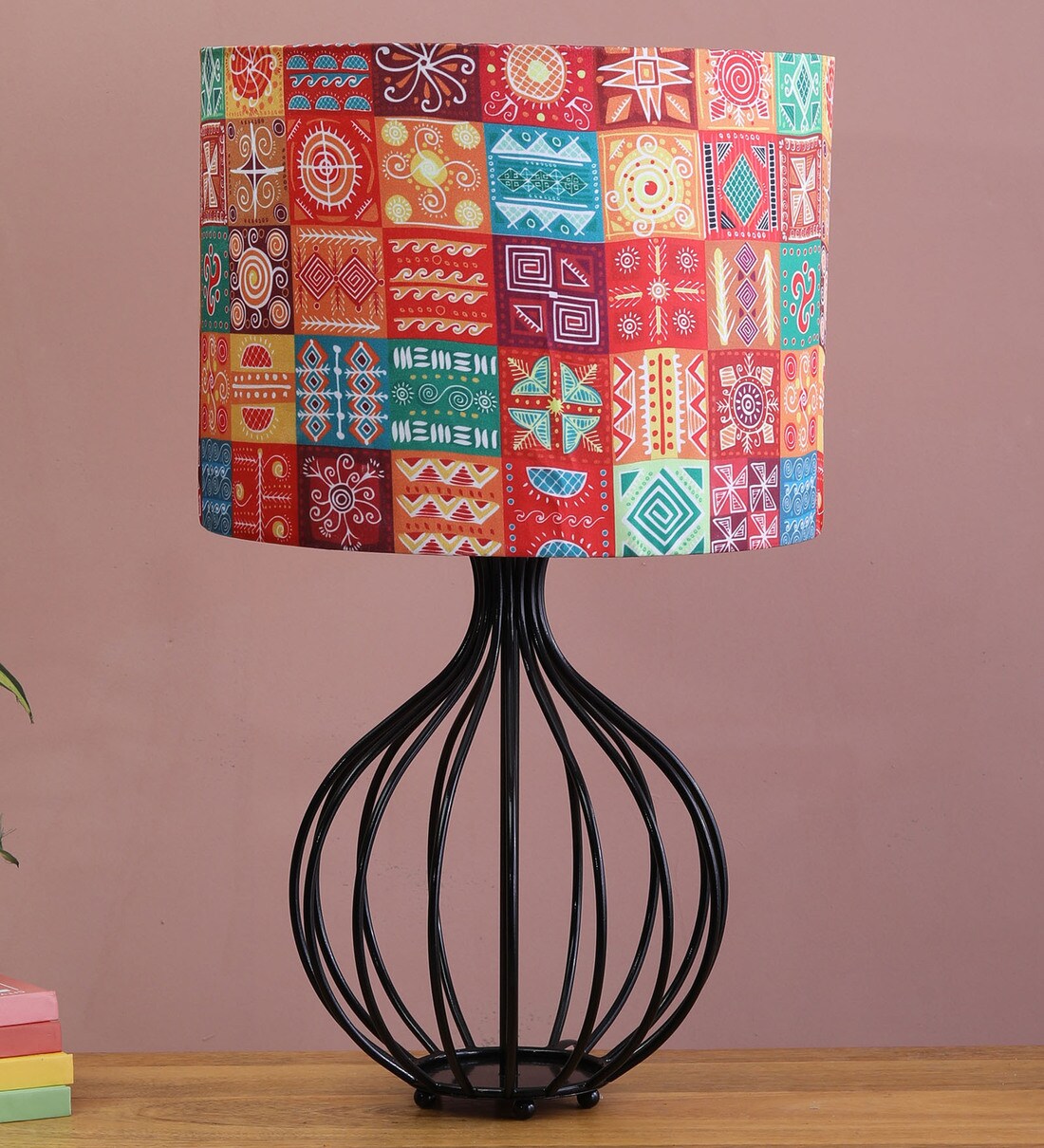 Buy Multicolour Fabric Shade Table Lamp with Black Base by Beverly