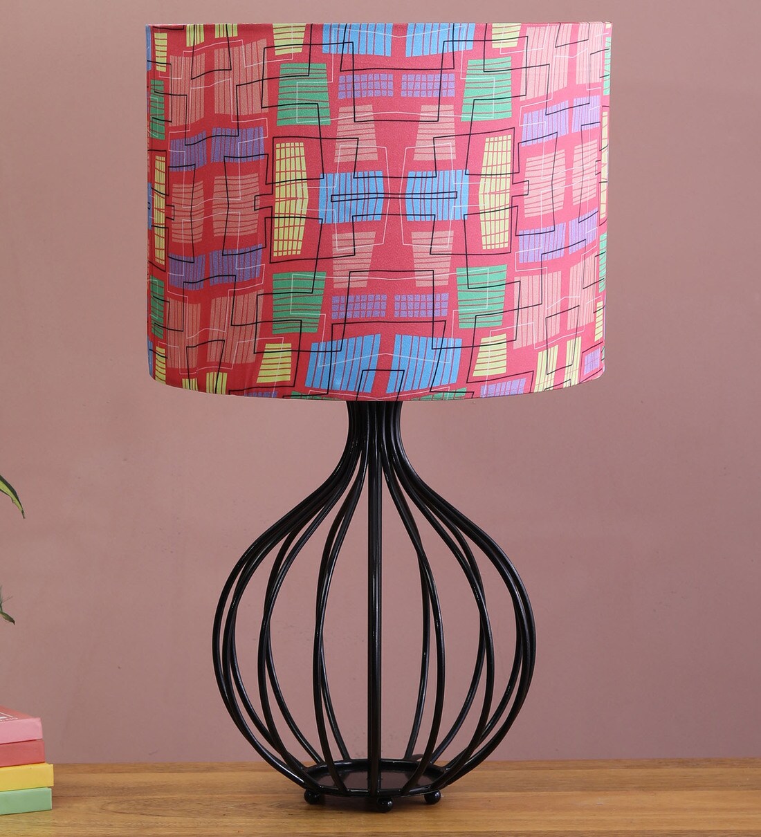 Buy Multicolour Fabric Shade Table Lamp with Black Base by Beverly