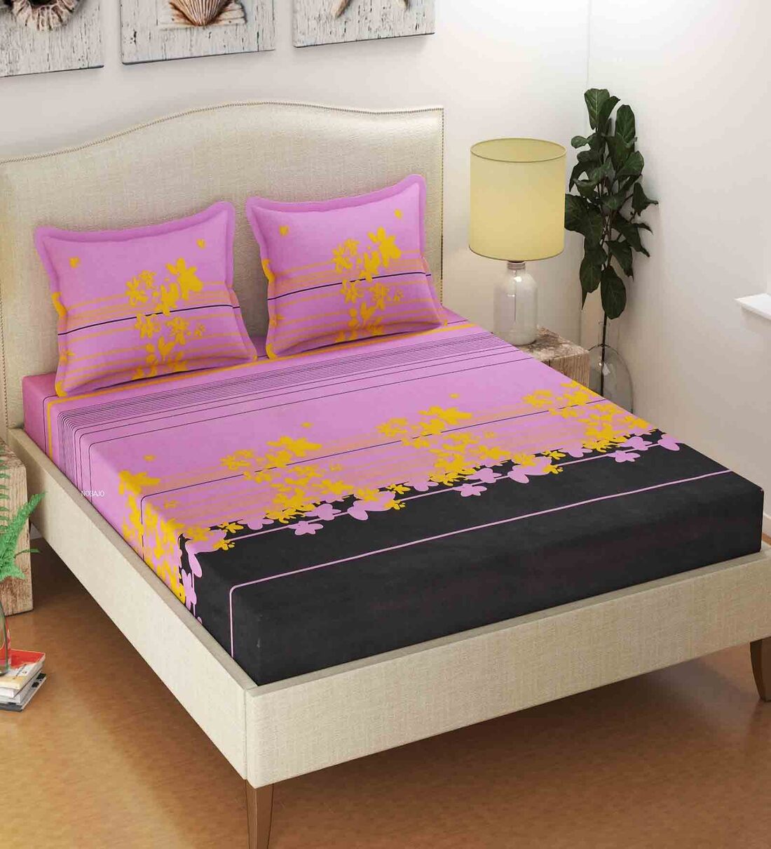 Buy Multicolor Floral 250 TC Poly Cotton Fitted King Size Bedsheet with